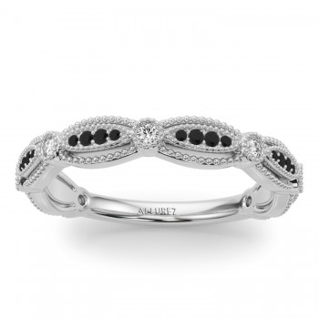 Antique Black Diamond & Diamond Wedding Ring Band 14K White Gold (0.20ct)